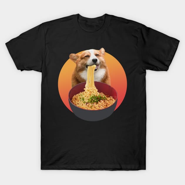 Corgi Eating Ramen noodles - cute dog smiling T-Shirt by SOF1AF